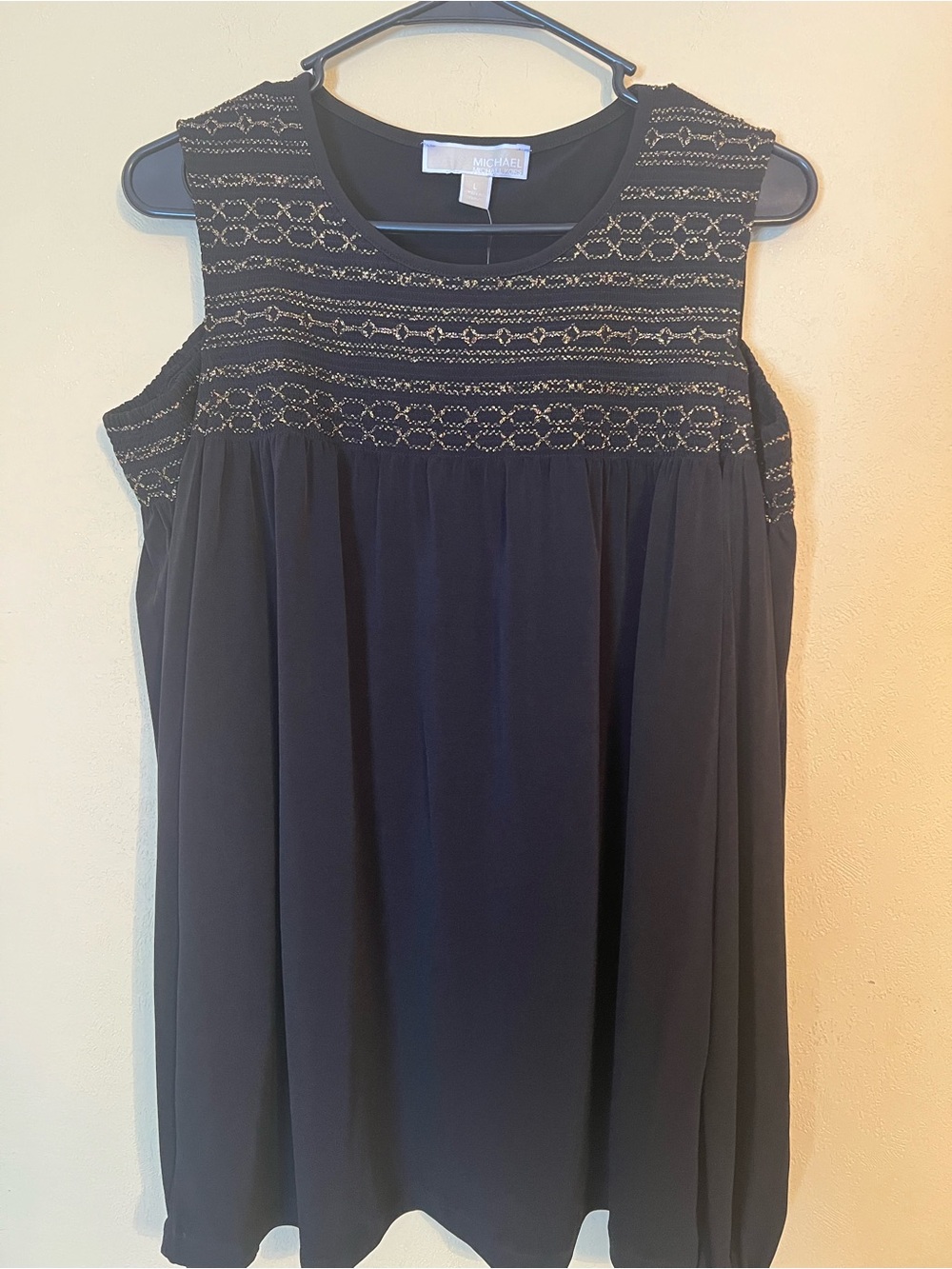 Michael Kors Cold shoulder Black Sleeveless Embroidered Yoke Tank